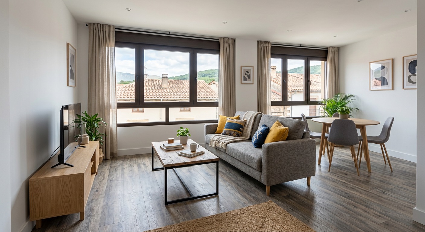 Salón con vistas al pueblo y la sierra